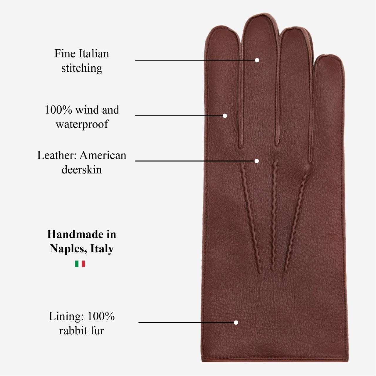 Diego (brown) - Italian gloves made of American deerskin leather with rabbit fur lining - Leather Gloves Online - Flyclothing LLC
