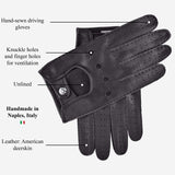 Leonardo (black) - Italian driving gloves made of American deerskin leather - Leather Gloves Online - Flyclothing LLC