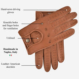 Leonardo (brown) - Italian driving gloves made of American deerskin leather