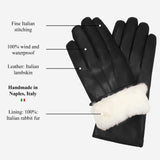 Marco (black) - Italian lambskin leather gloves with white rabbit fur lining - Leather Gloves Online - Flyclothing LLC