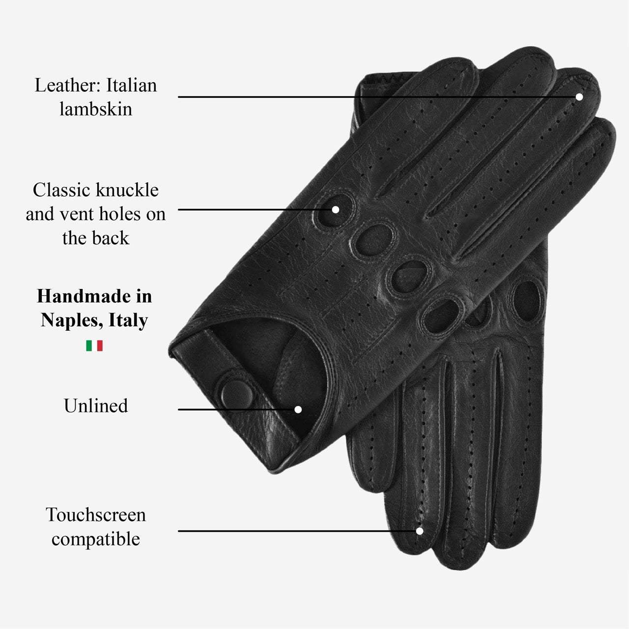 Mario (black) - Italian lambskin leather driving gloves & touchscreen feature - Leather Gloves Online - Flyclothing LLC