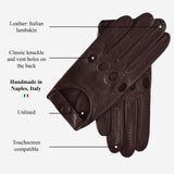 Mario (dark brown) - Italian lambskin leather driving gloves & touchscreen feature