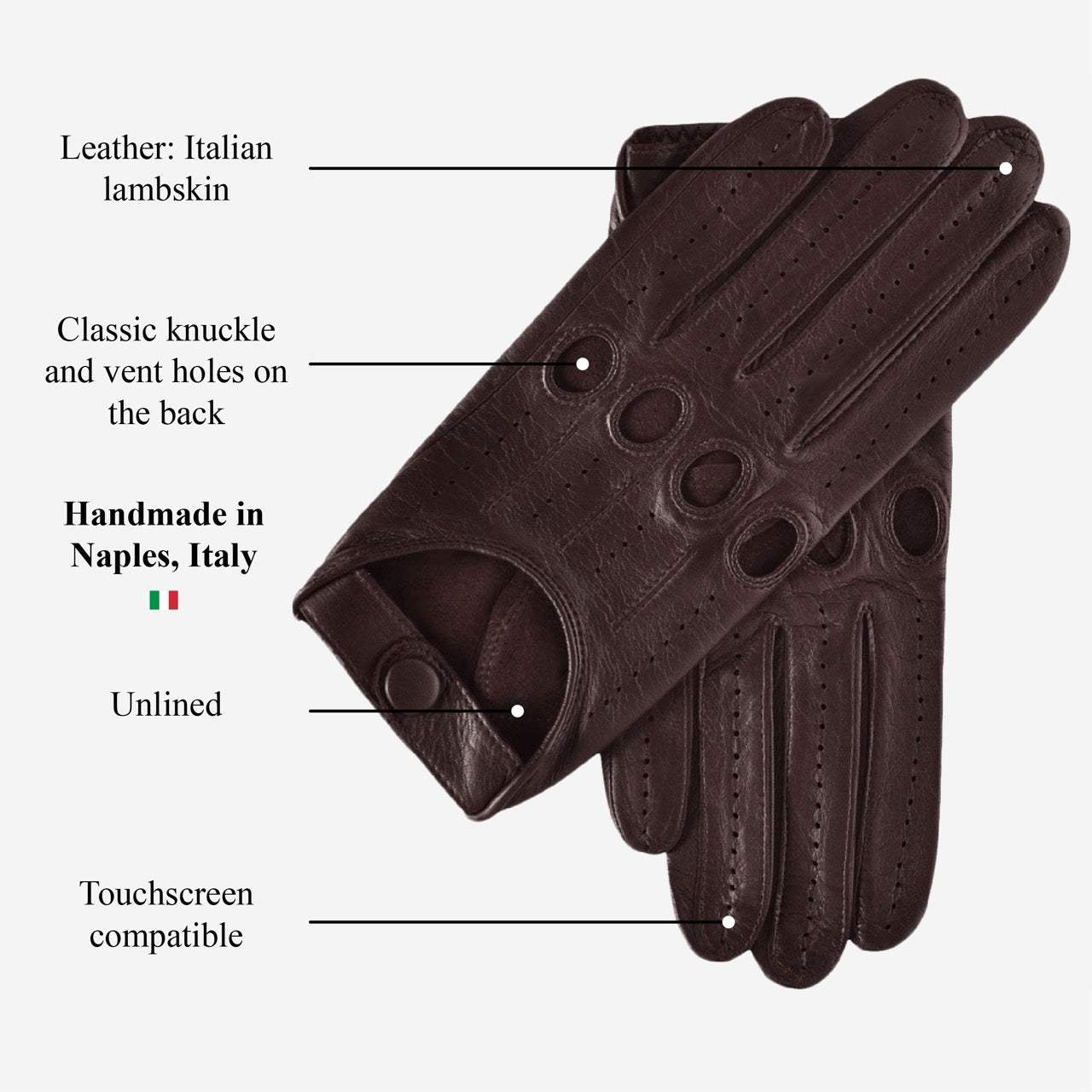 Mario (dark brown) - Italian lambskin leather driving gloves & touchscreen feature