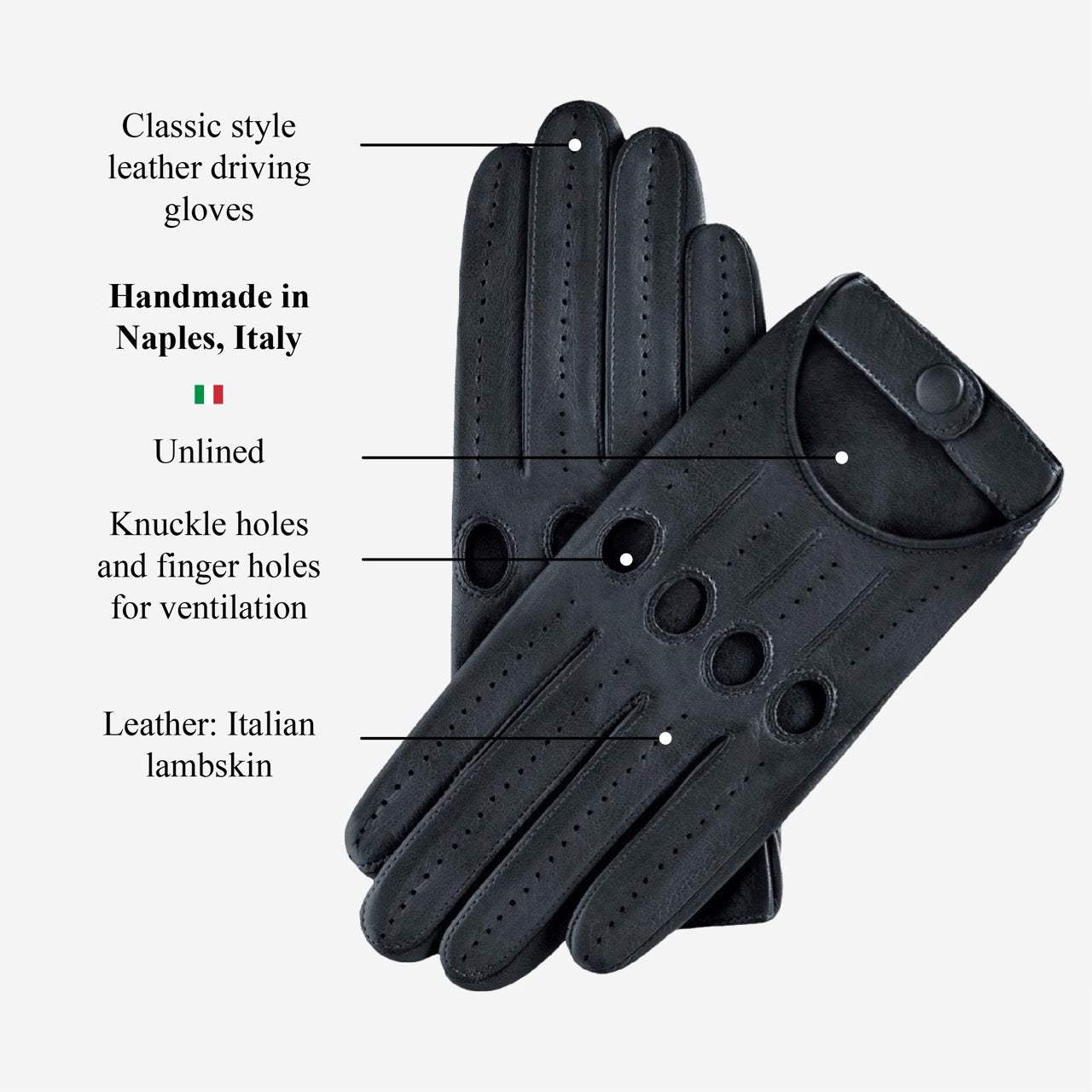 Alessa (black) - Classic Italian lambskin leather driving gloves