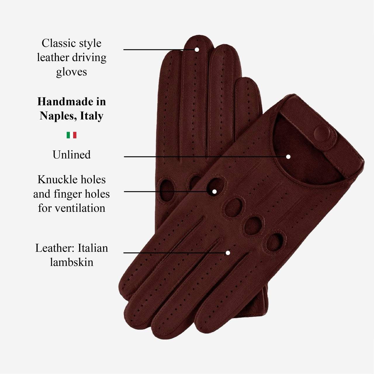 Alessa (cordovan) - Classic Italian lambskin leather driving gloves
