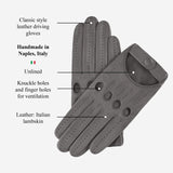 Alessa (grey) - Classic Italian lambskin leather driving gloves