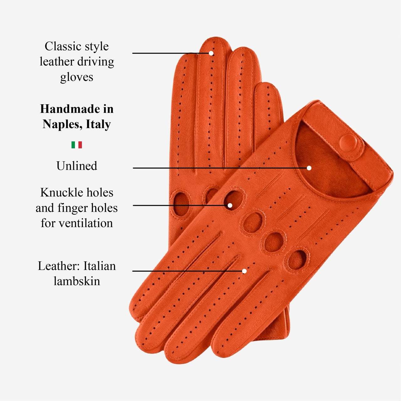 Alessa (orange) - Classic Italian lambskin leather driving gloves