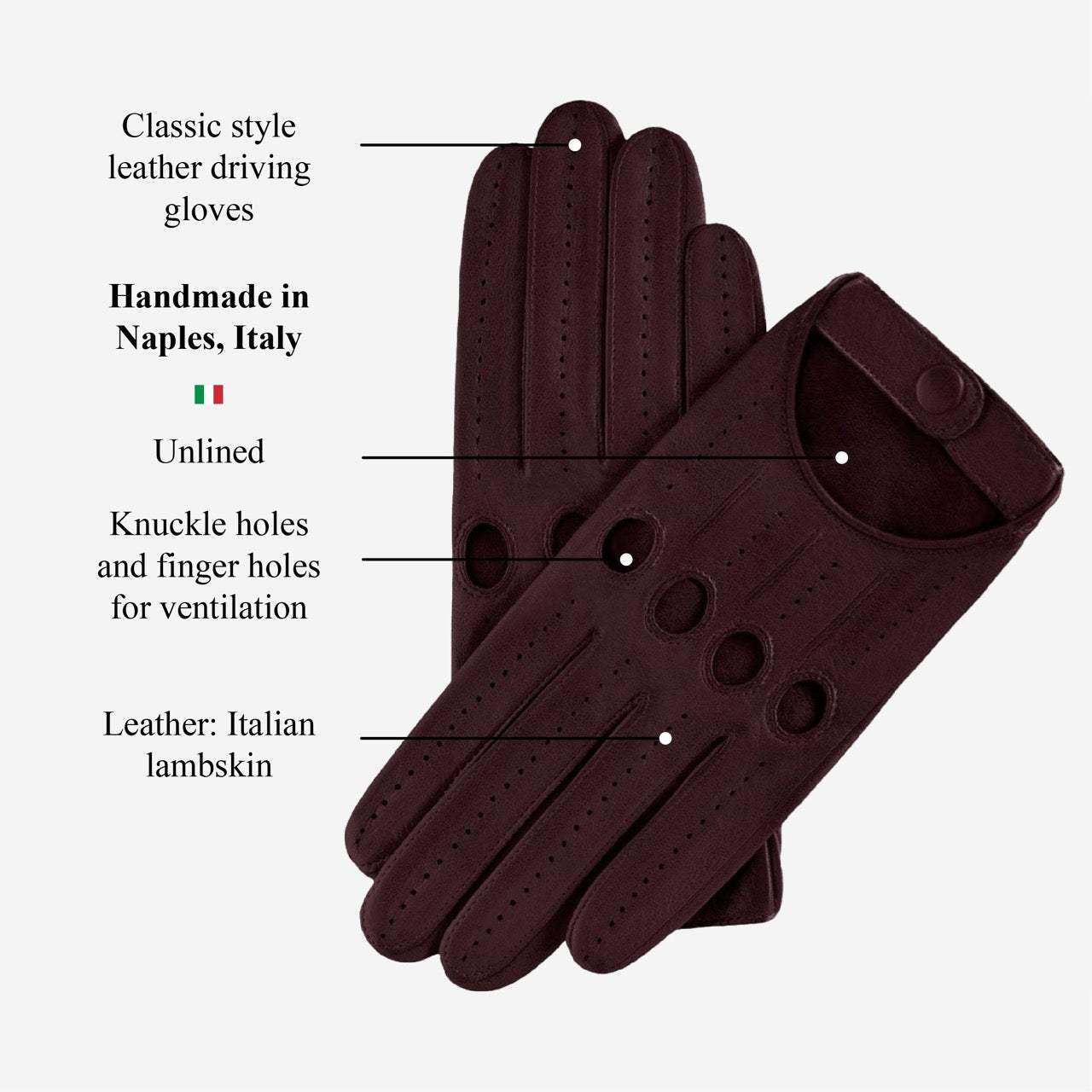 Alessa (oxblood) - Classic Italian lambskin leather driving gloves