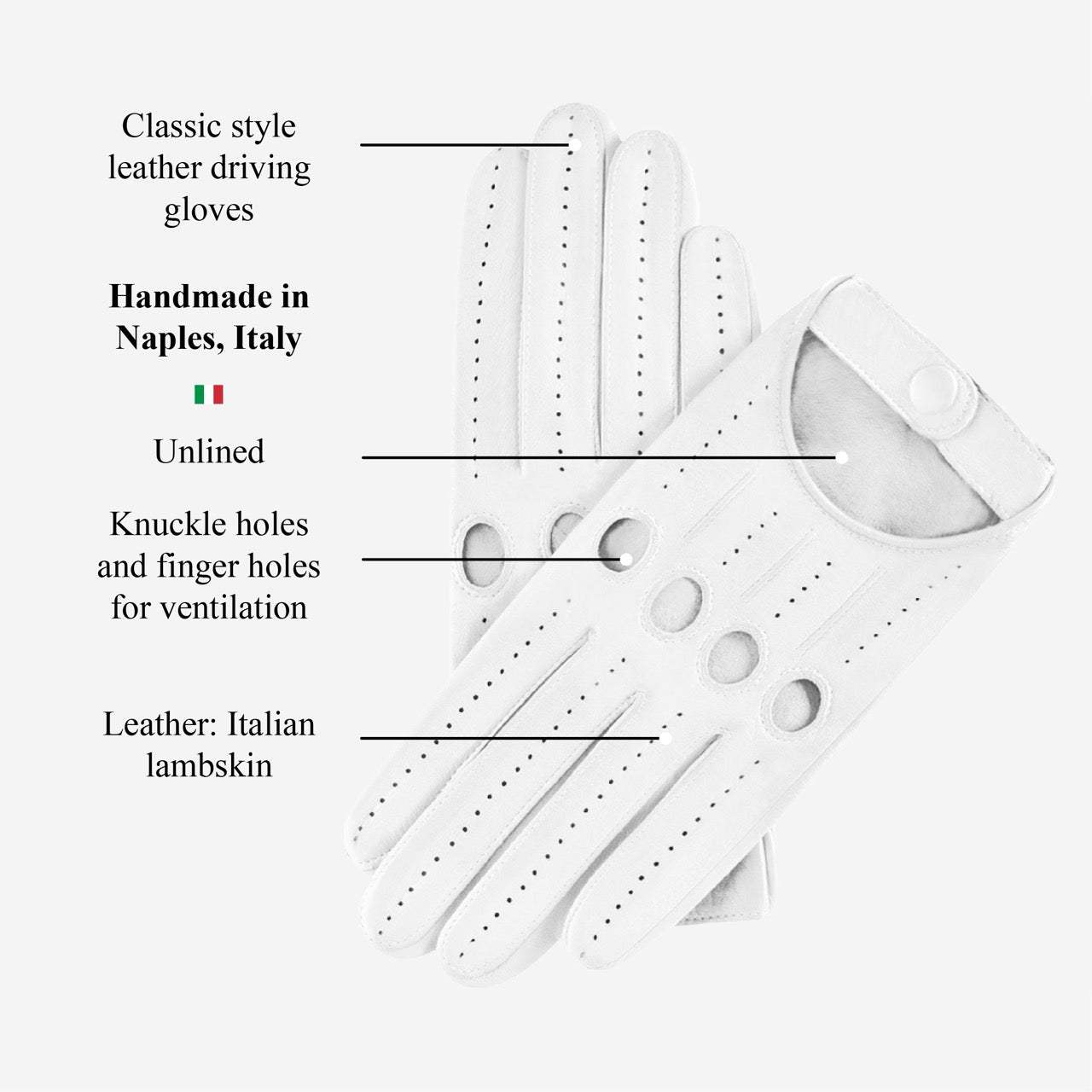 Alessa (white) - Classic Italian lambskin leather driving gloves - Leather Gloves Online - Flyclothing LLC