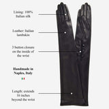 Elena (black) - Italian silk lined 16-button length leather opera gloves