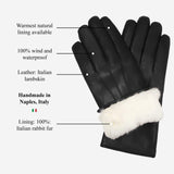 Francesca (black) - Italian lambskin leather gloves with white rabbit fur lining - Leather Gloves Online - Flyclothing LLC
