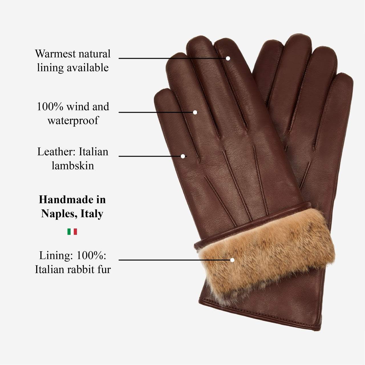 Francesca (brown) - Italian lambskin leather gloves with brown rabbit fur lining - Leather Gloves Online - Flyclothing LLC