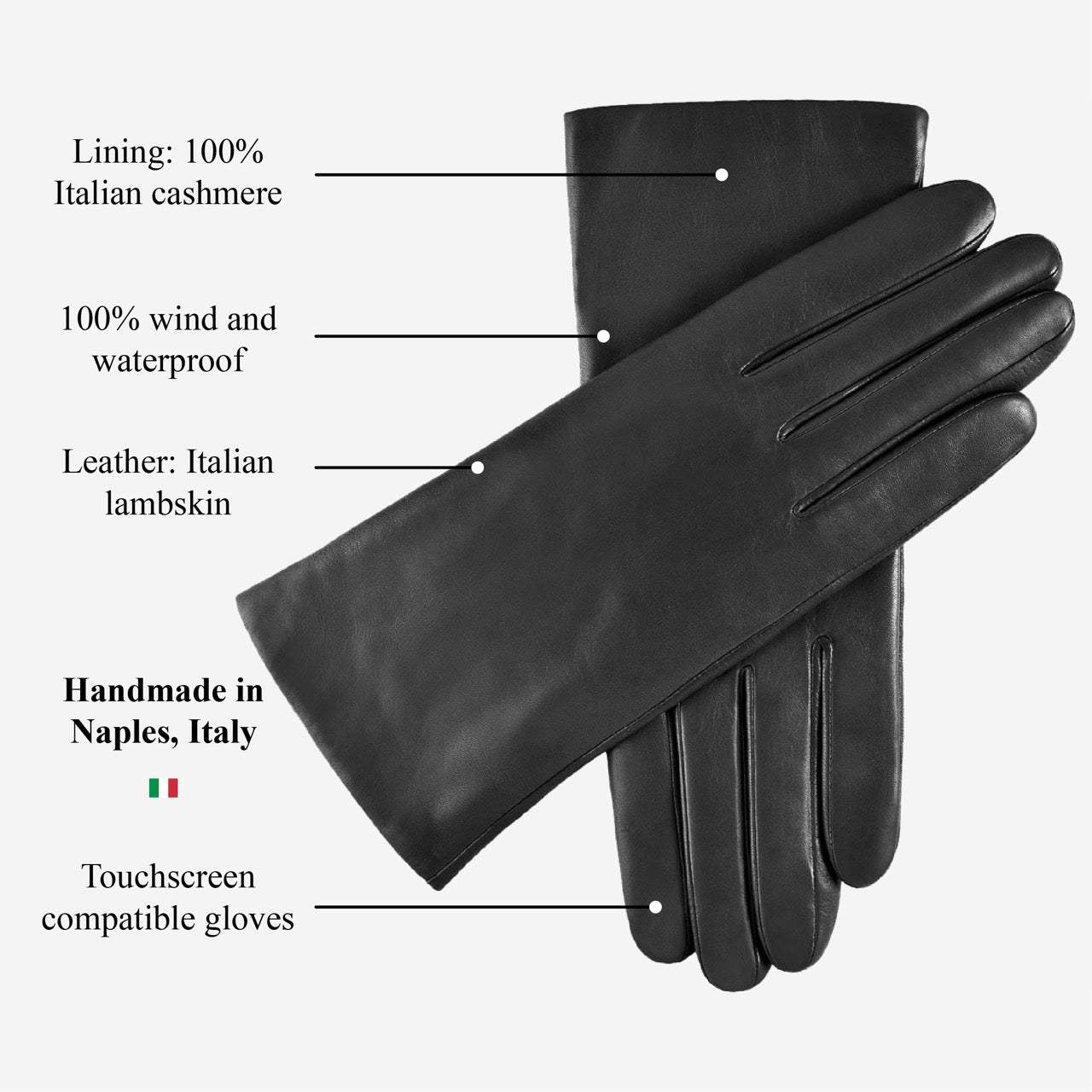 Isabella (black) - Italian lambskin leather gloves with cashmere lining & touchscreen feature - Leather Gloves Online - Flyclothing LLC
