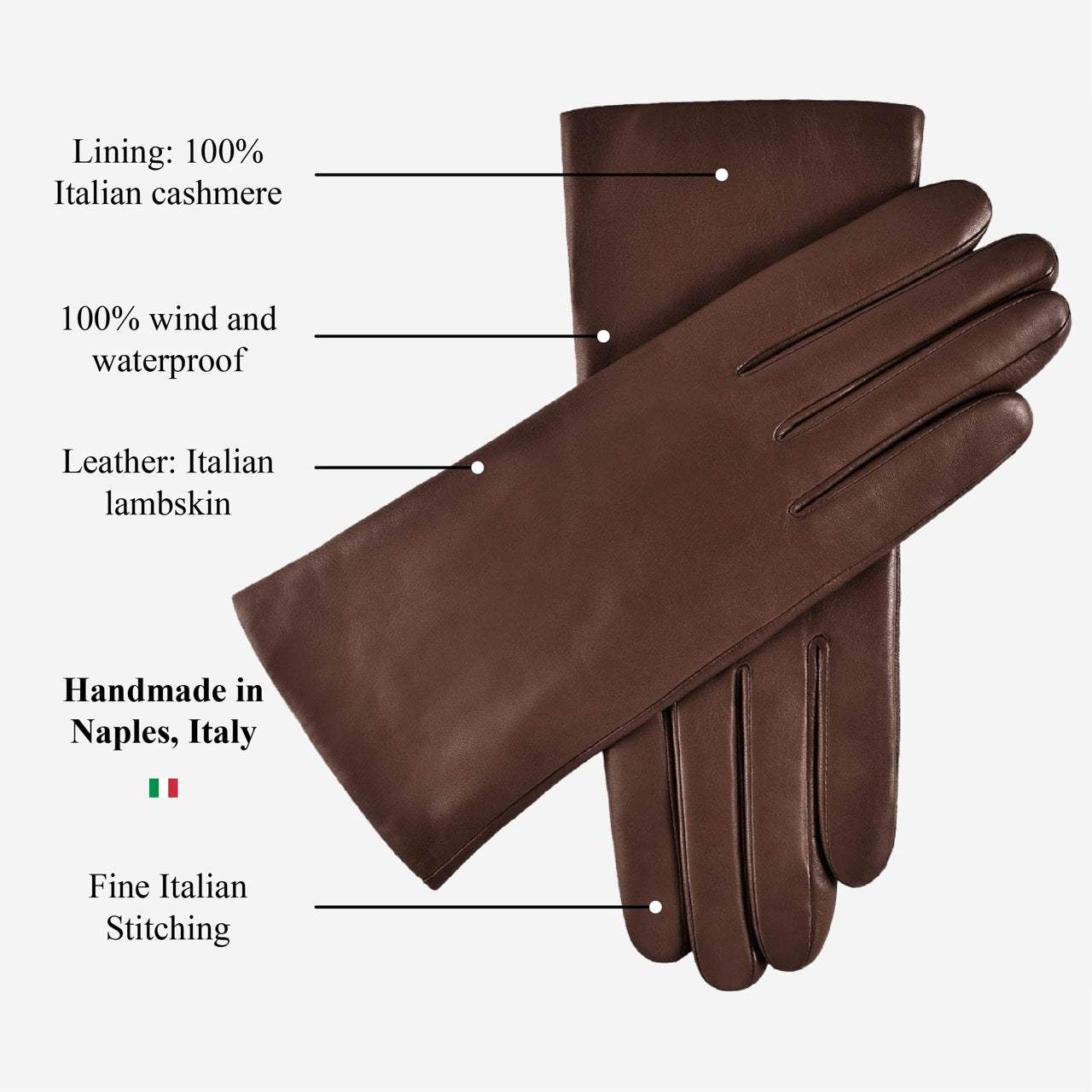 Isabella (brown) - Italian lambskin leather gloves with cashmere lining