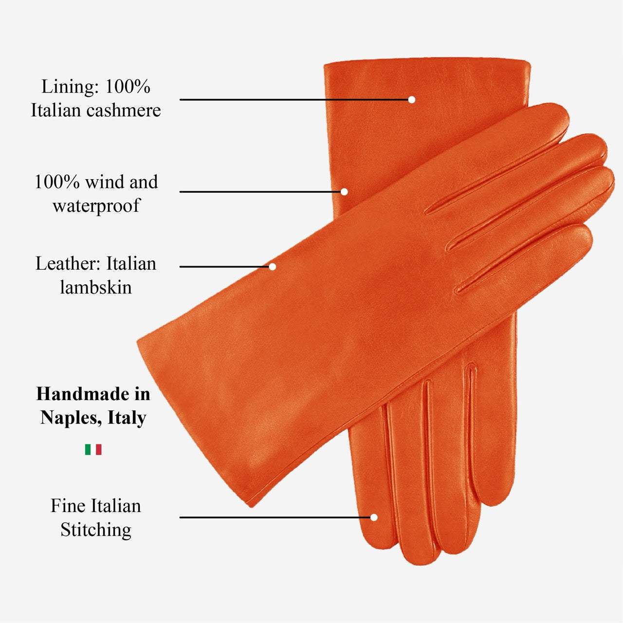 Isabella (orange) - Italian lambskin leather gloves with luxurious cashmere lining