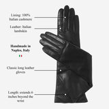 Leonora (black) - Italian cashmere lined 6-button length leather gloves - Leather Gloves Online - Flyclothing LLC