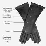 Lucia (black) - Italian unlined 8-button length leather opera gloves