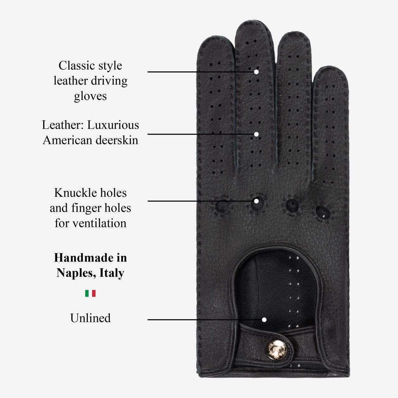 Maria (black) - Italian driving gloves made of American deerskin leather