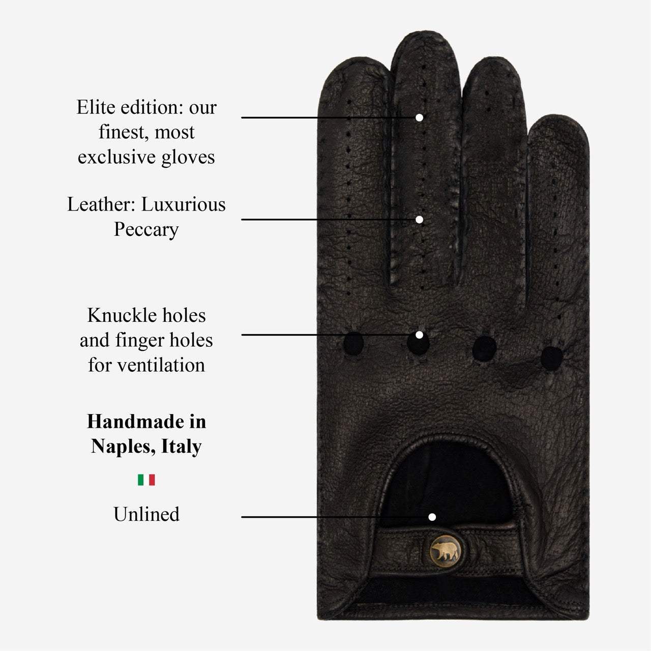 Raffaella (black) – Luxurious Italian peccary driving gloves - Leather Gloves Online - Flyclothing LLC