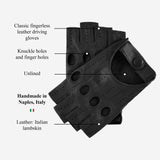Rossana (black) - Italian fingerless lambskin leather driving gloves