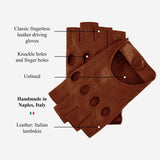 Rossana (cognac) - Italian fingerless lambskin leather driving gloves