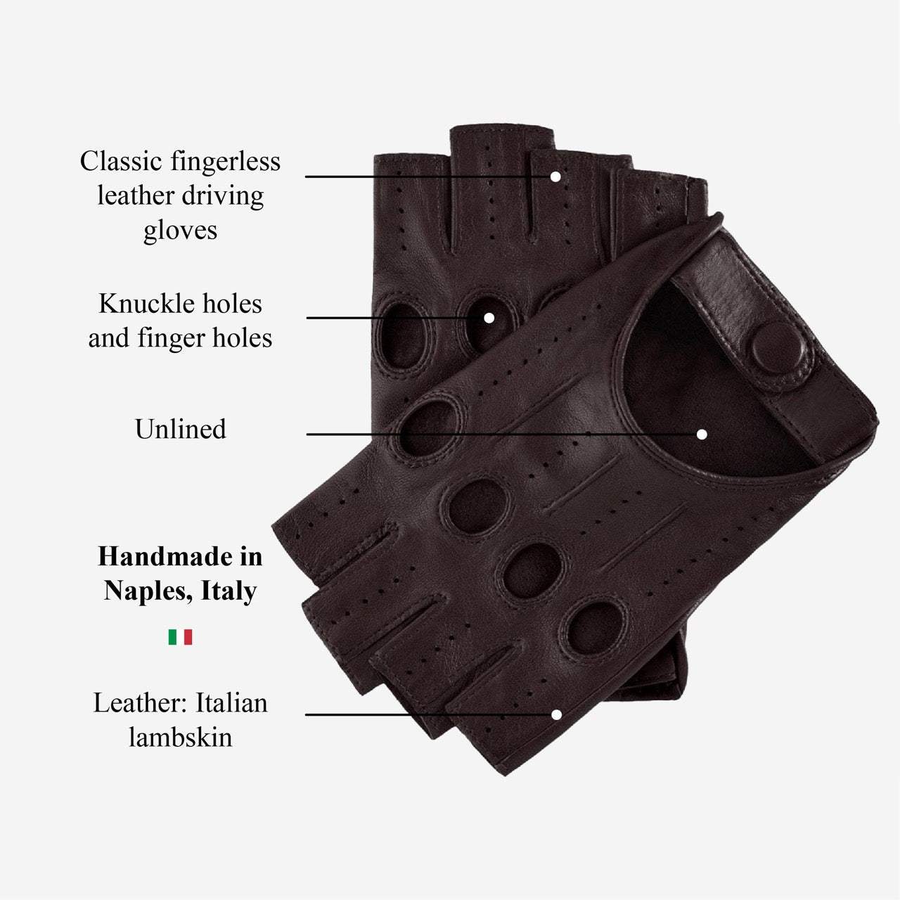 Rossana (dark brown) - Italian fingerless lambskin leather driving gloves - Leather Gloves Online - Flyclothing LLC