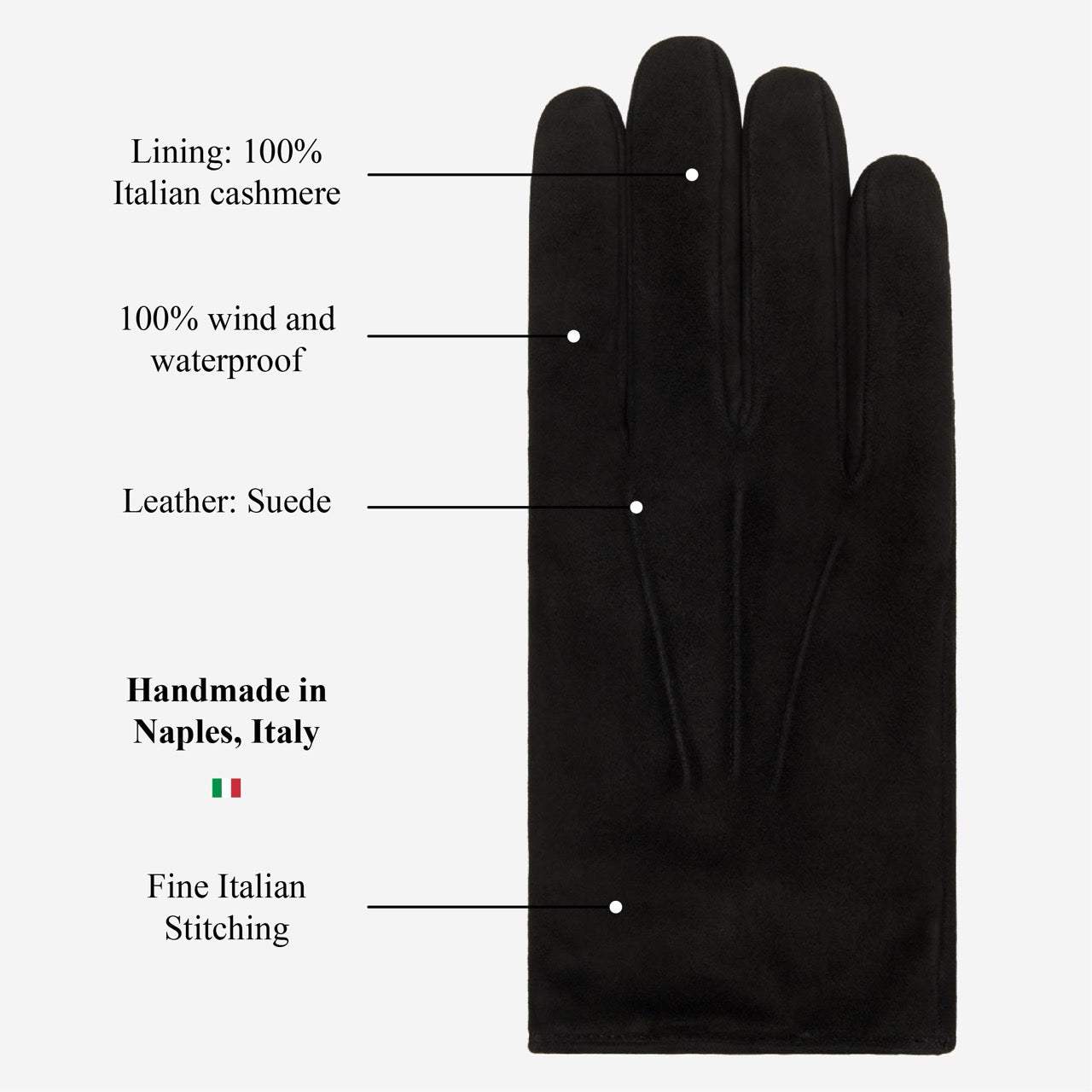 Silvia (black) - Italian suede leather gloves with luxurious cashmere lining - Leather Gloves Online - Flyclothing LLC