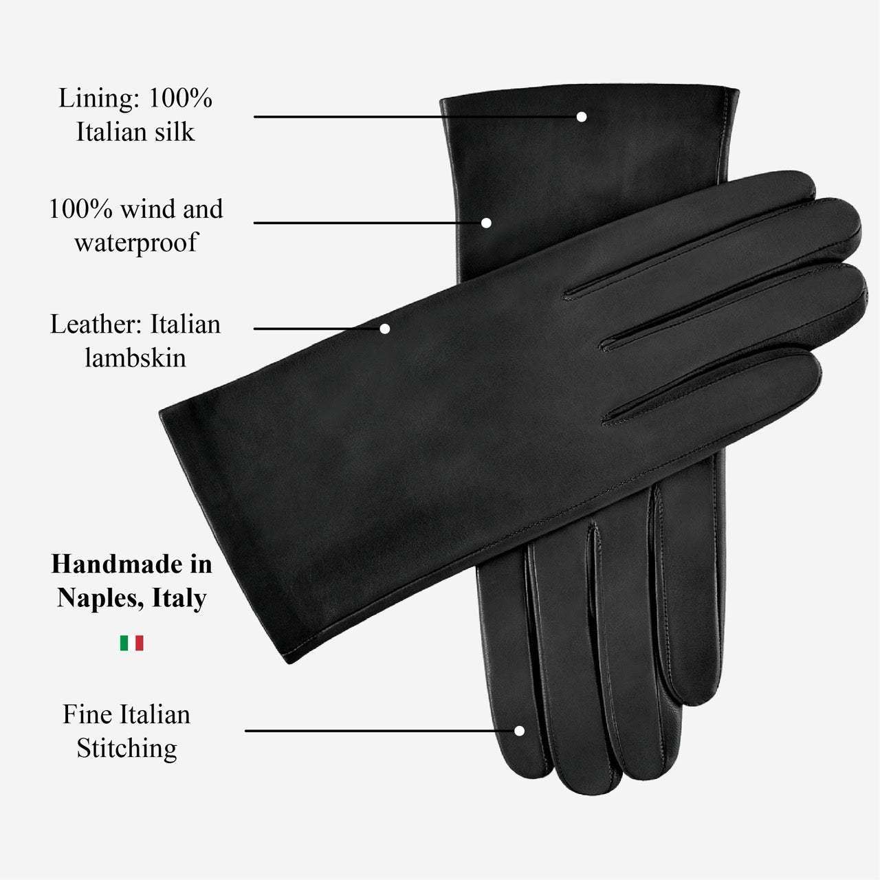 Sofia (black) - Italian lambskin leather gloves with silk lining