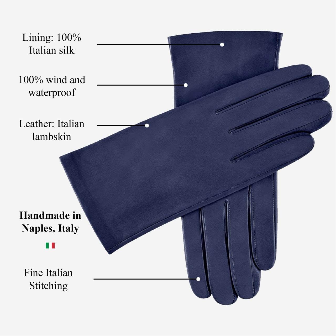 Sofia (navy blue) - Italian lambskin leather gloves with silk lining