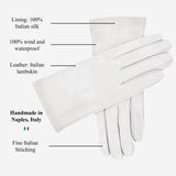 Sofia (white) - Italian lambskin leather gloves with silk lining - Leather Gloves Online - Flyclothing LLC