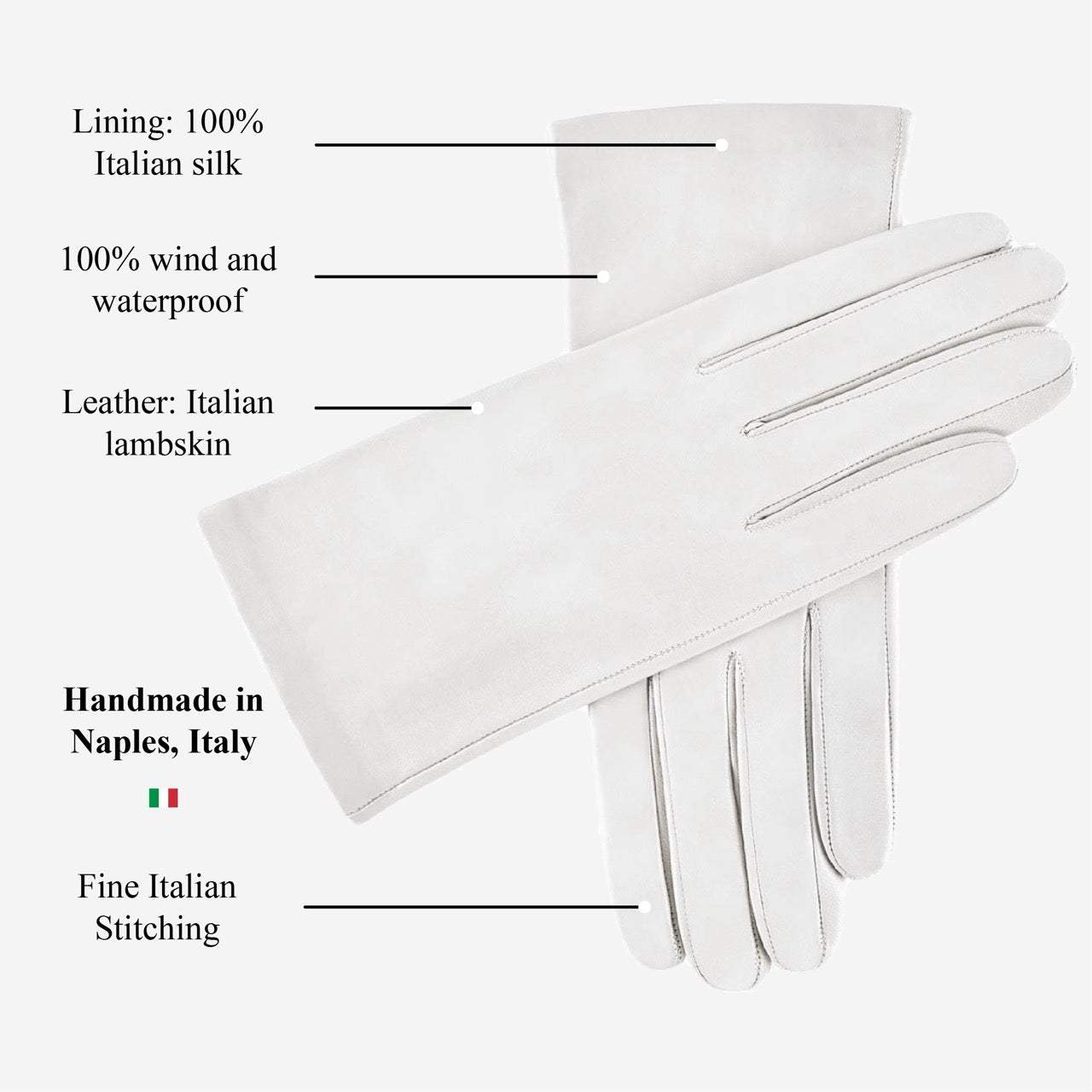 Sofia (white) - Italian lambskin leather gloves with silk lining - Leather Gloves Online - Flyclothing LLC