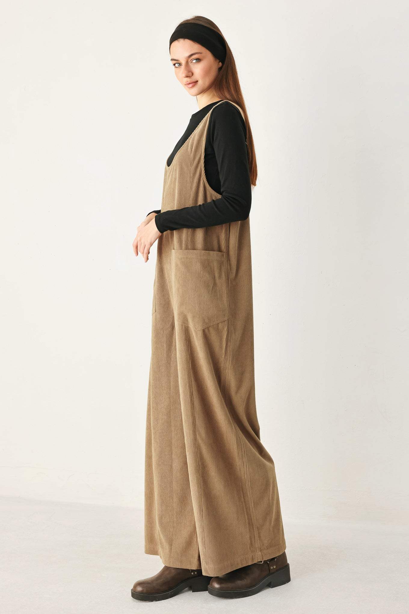 CARAMEL SLOUCHY CORDUROY JUMPSUIT