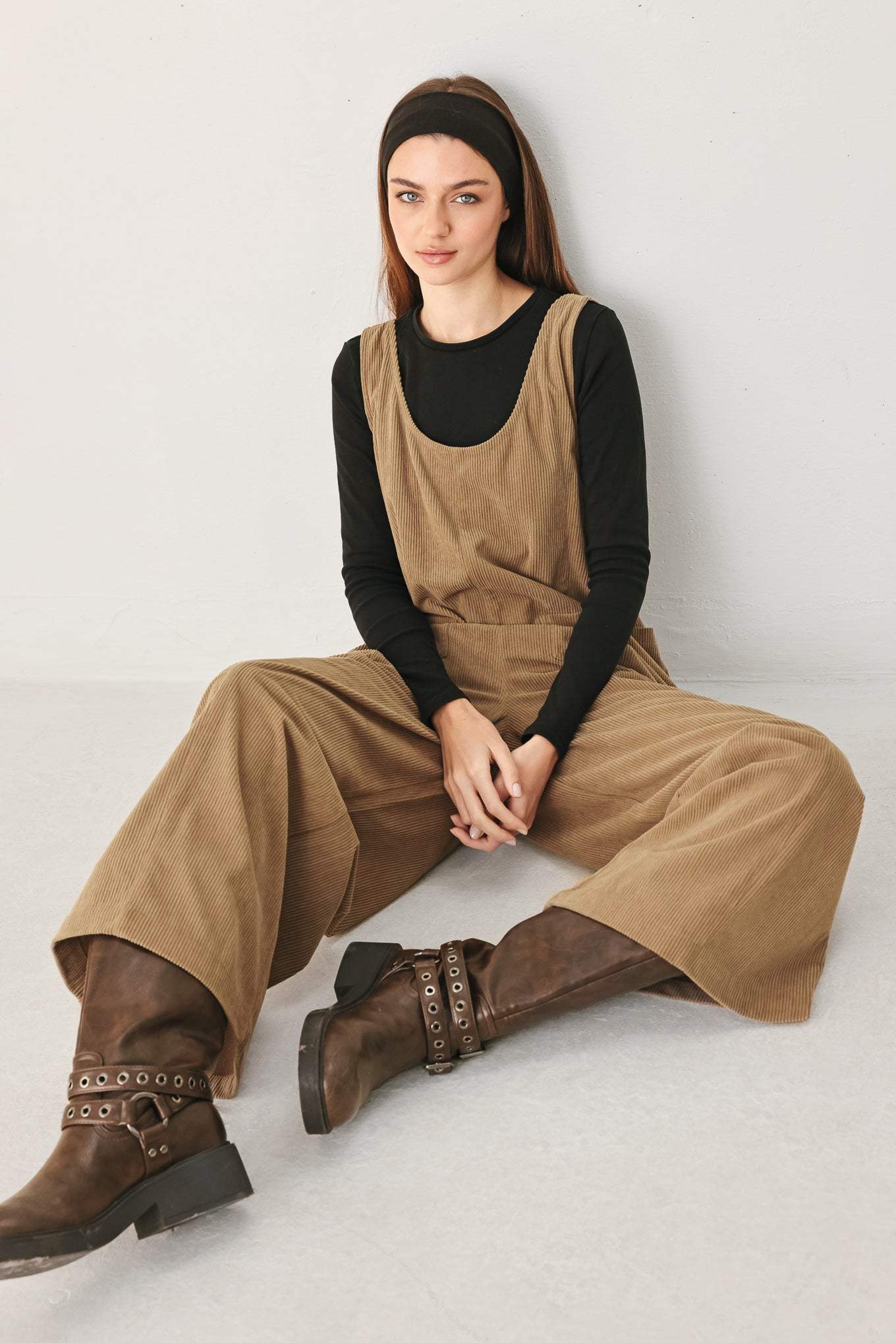 CARAMEL SLOUCHY CORDUROY JUMPSUIT