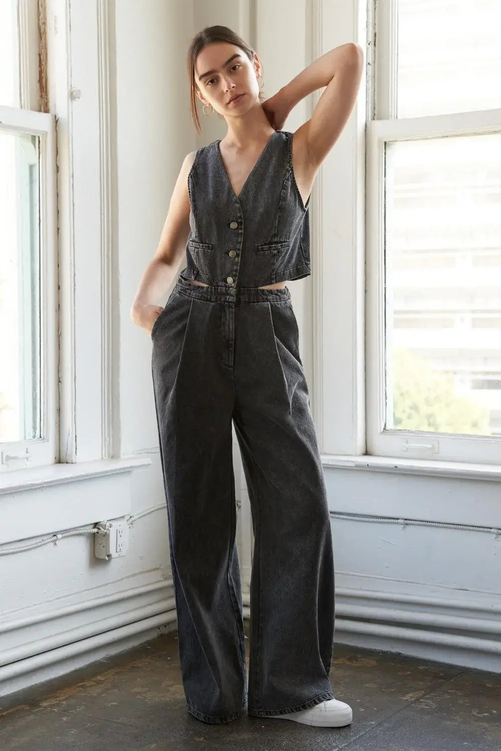 RAIN OR SHINE DENIM JUMPSUIT - Flying Tomato - Flyclothing LLC