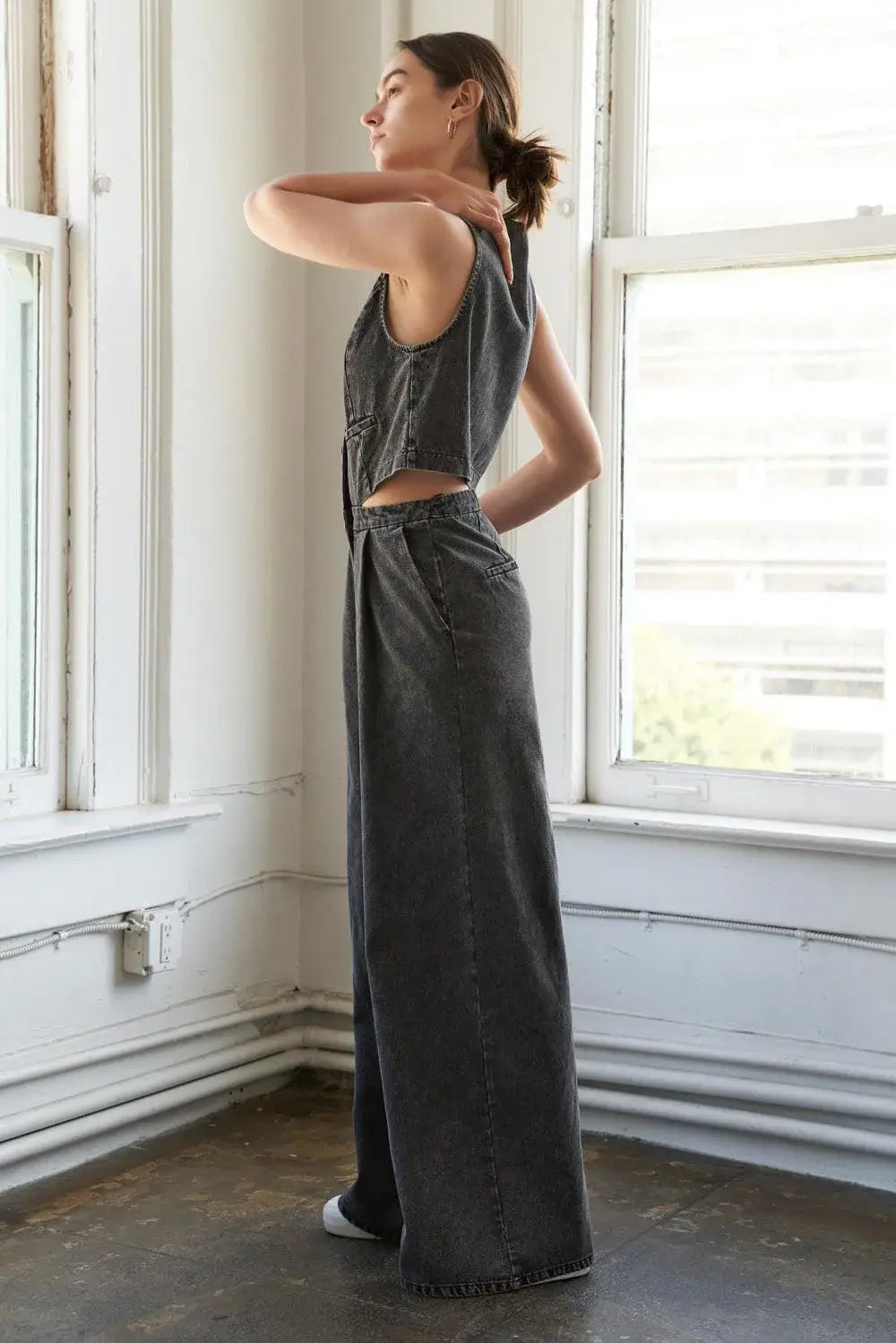 RAIN OR SHINE DENIM JUMPSUIT - Flying Tomato - Flyclothing LLC