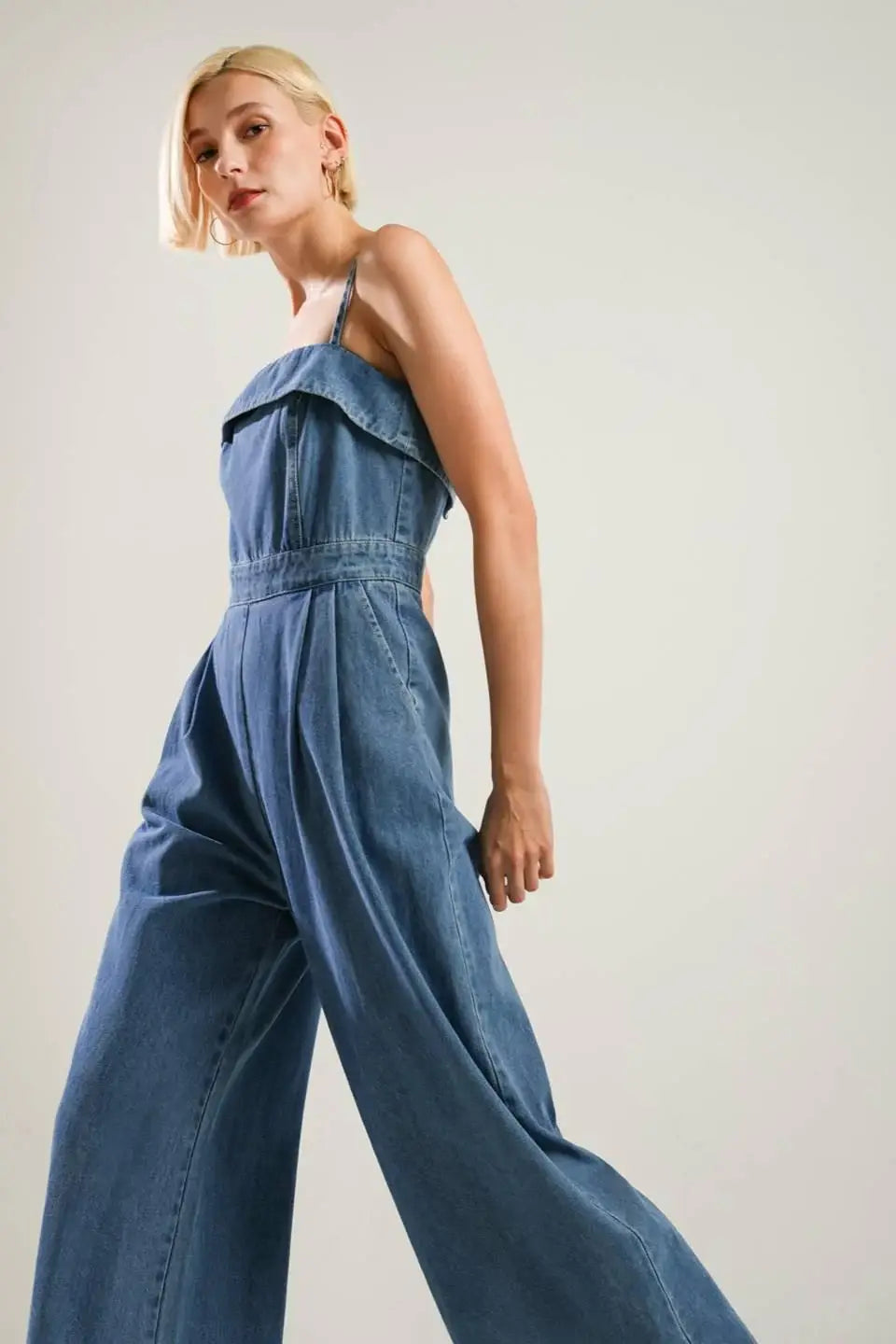 URBAN ELEGANCE DENIM JUMPSUIT - Flying Tomato - Flyclothing LLC