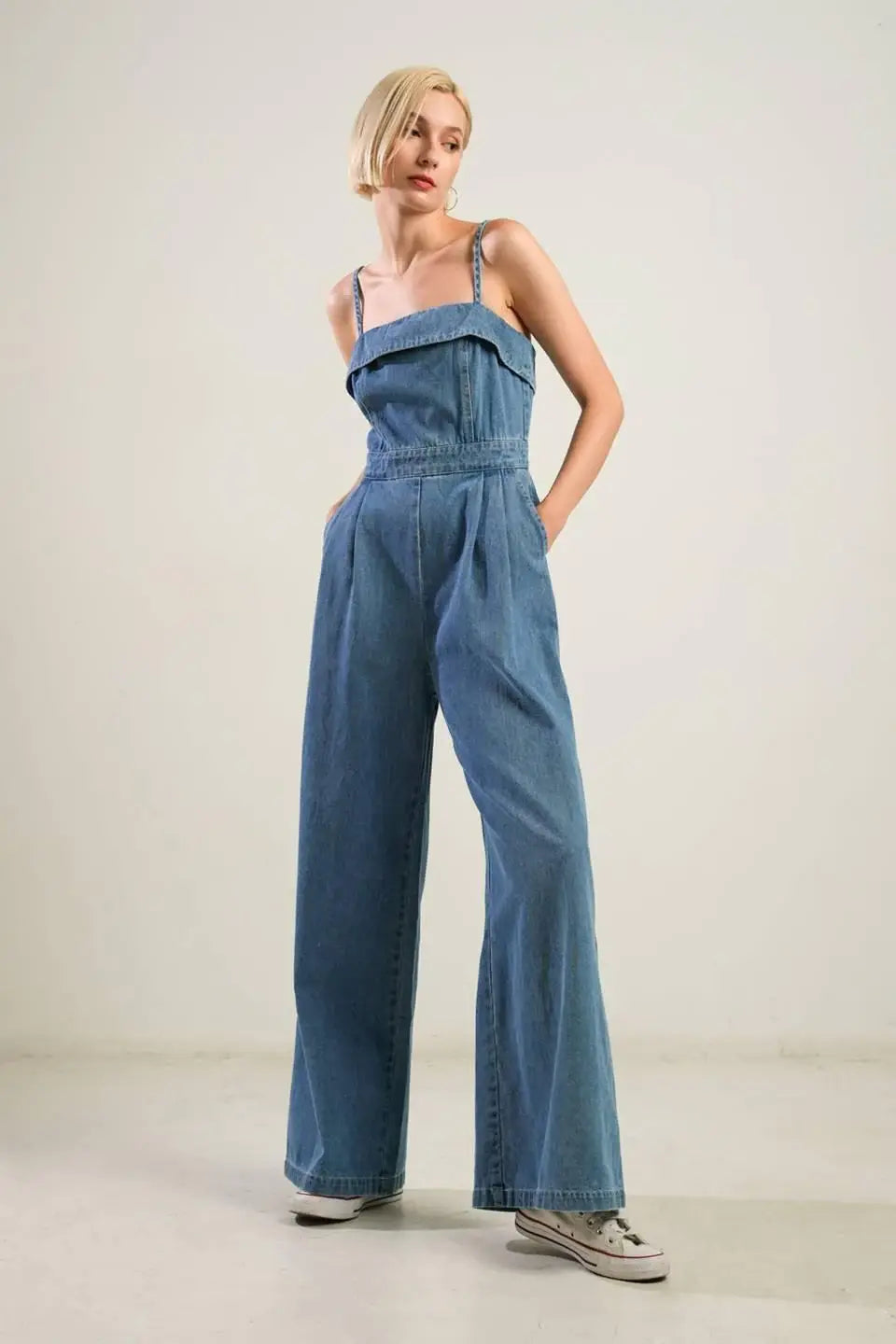 URBAN ELEGANCE DENIM JUMPSUIT - Flying Tomato - Flyclothing LLC