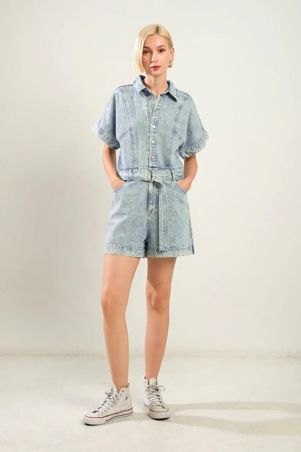 COUNTRYSIDE CHARM DENIM ROMPER - Flying Tomato - Flyclothing LLC