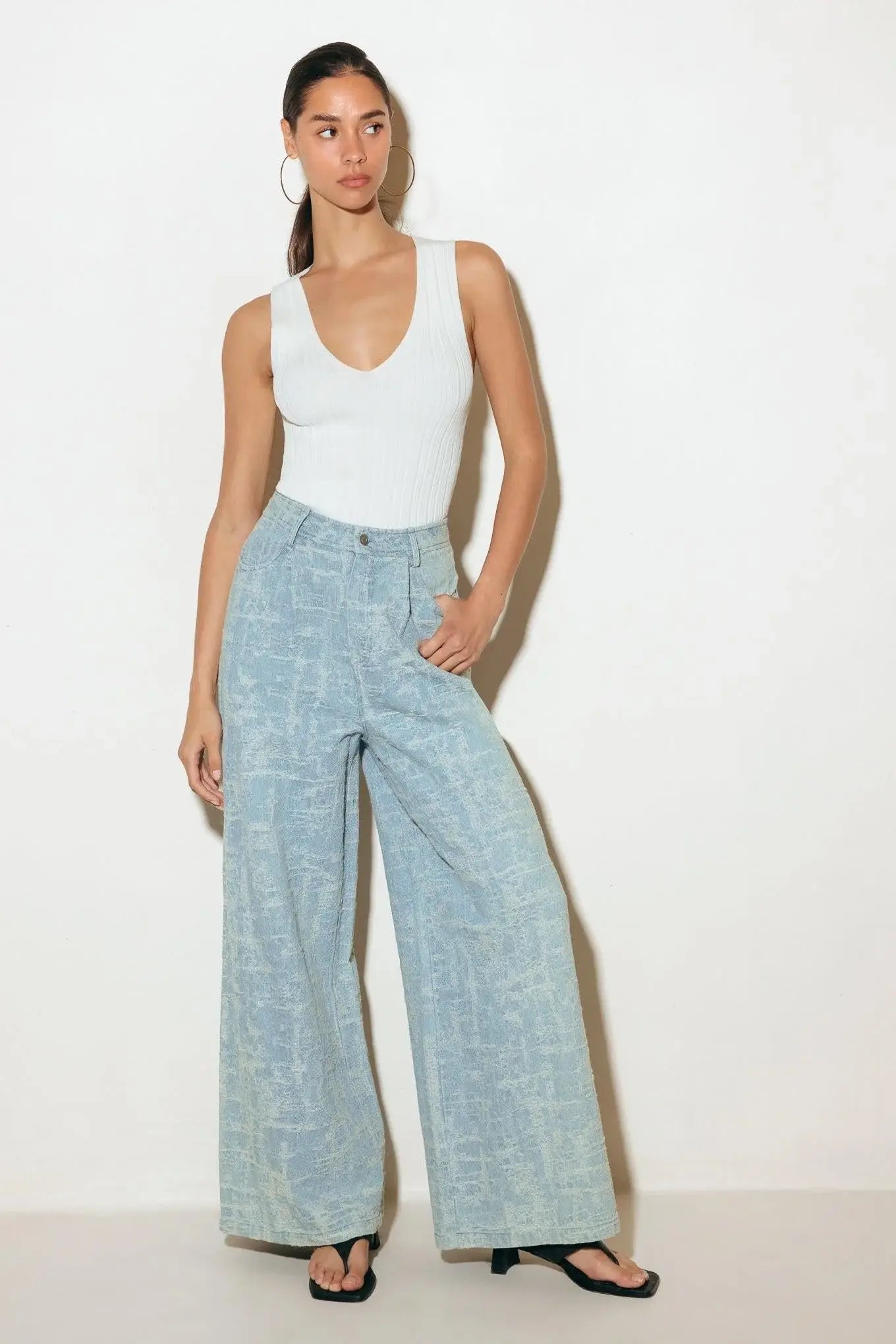 AIRY ROMANCE WIDE LEG DENIM PANTS - Flying Tomato - Flyclothing LLC