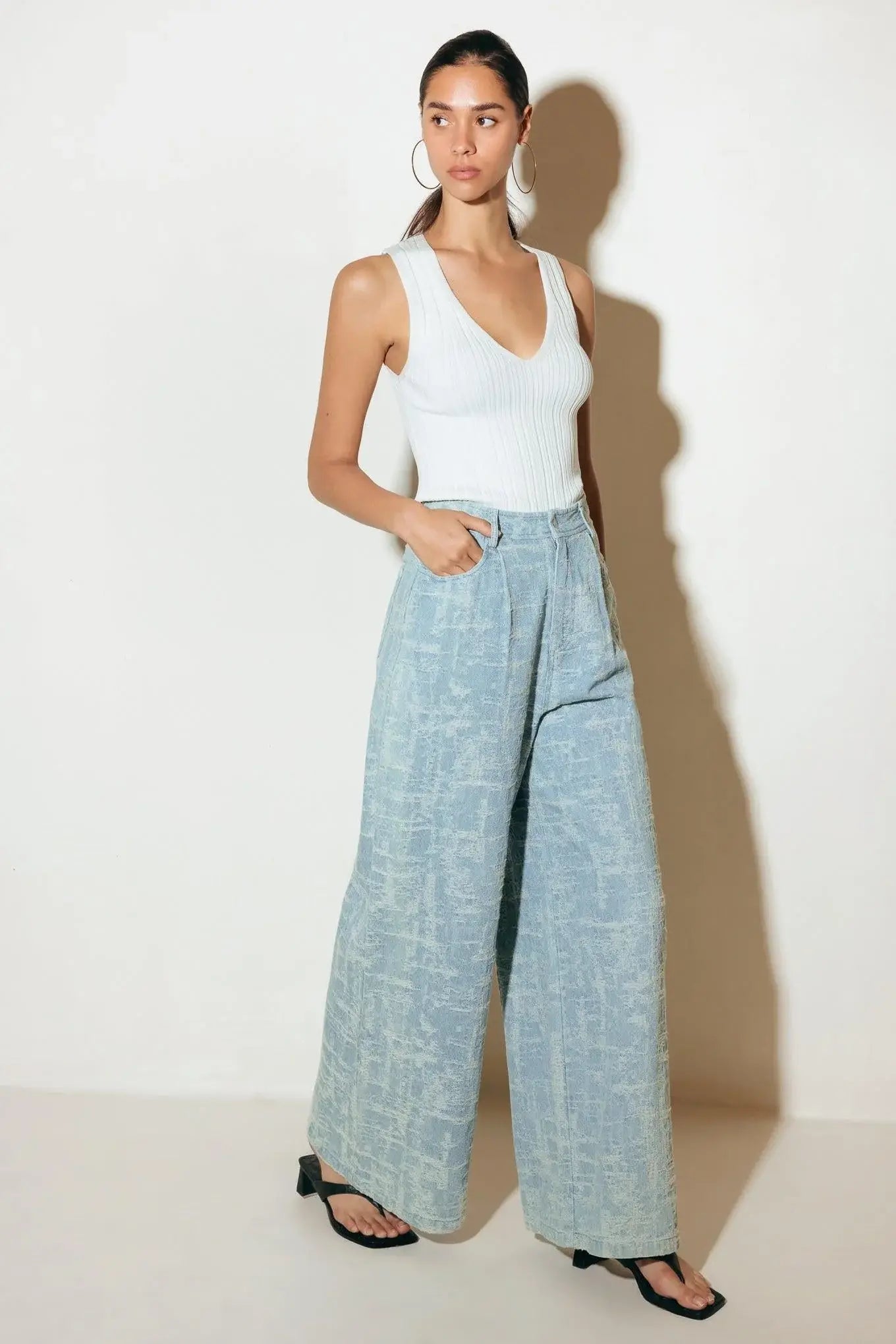 AIRY ROMANCE WIDE LEG DENIM PANTS - Flying Tomato - Flyclothing LLC