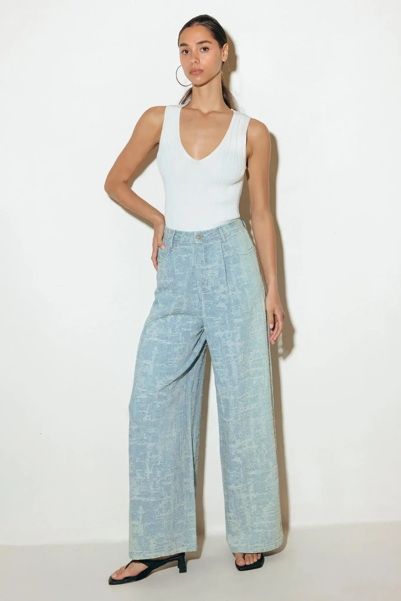 AIRY ROMANCE WIDE LEG DENIM PANTS - Flying Tomato - Flyclothing LLC