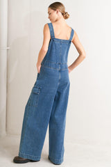 LET ME TALK DENIM CARGO JUMPSUIT - Flying Tomato - Flyclothing LLC