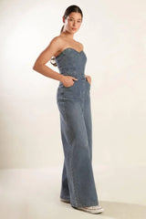 LOOK WHAT WE STARTED DENIM JUNPSUIT - Flying Tomato - Flyclothing LLC
