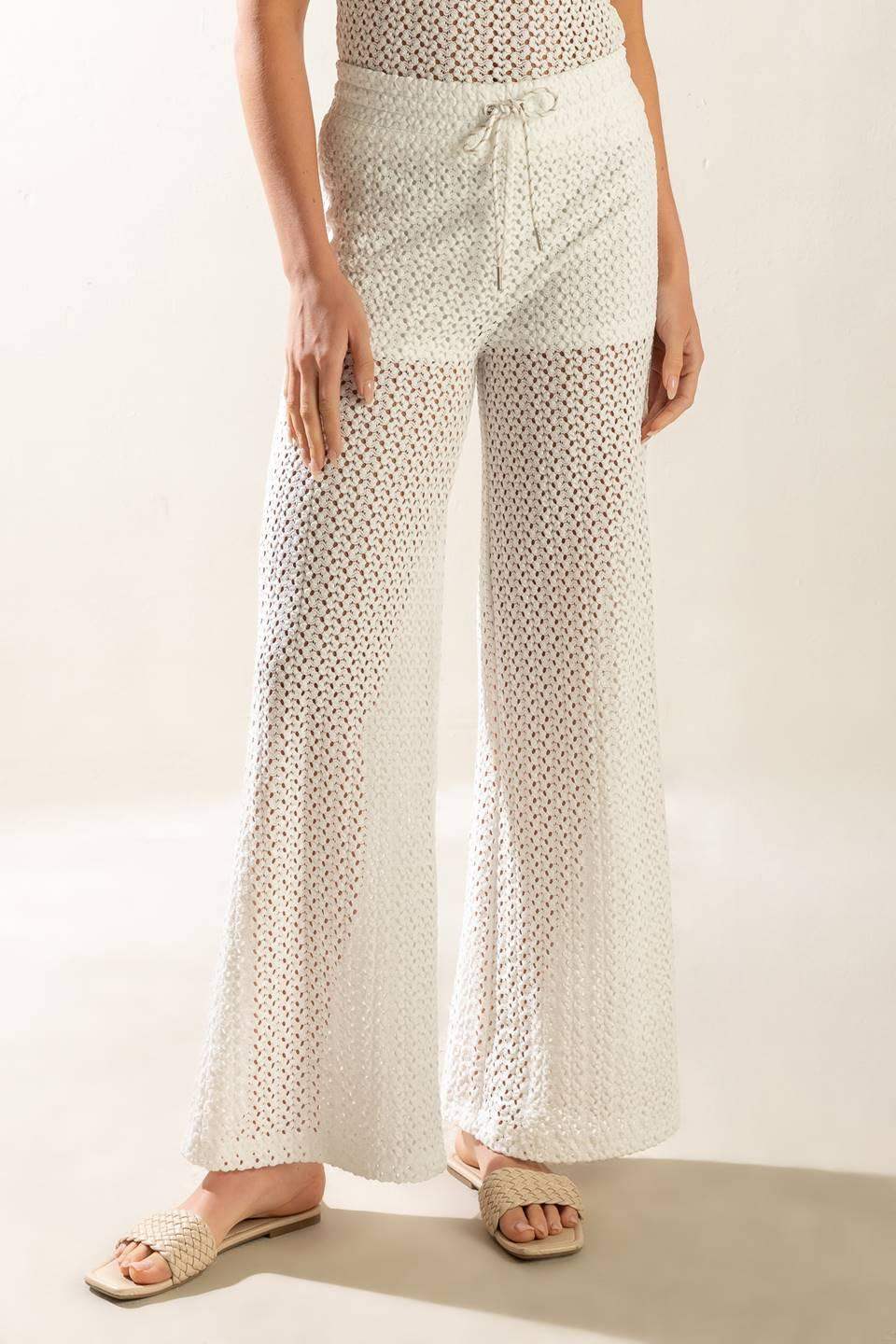 PRESENCE OF LOVE SEMI SHEER KNIT PANTS - Flying Tomato - Flyclothing LLC