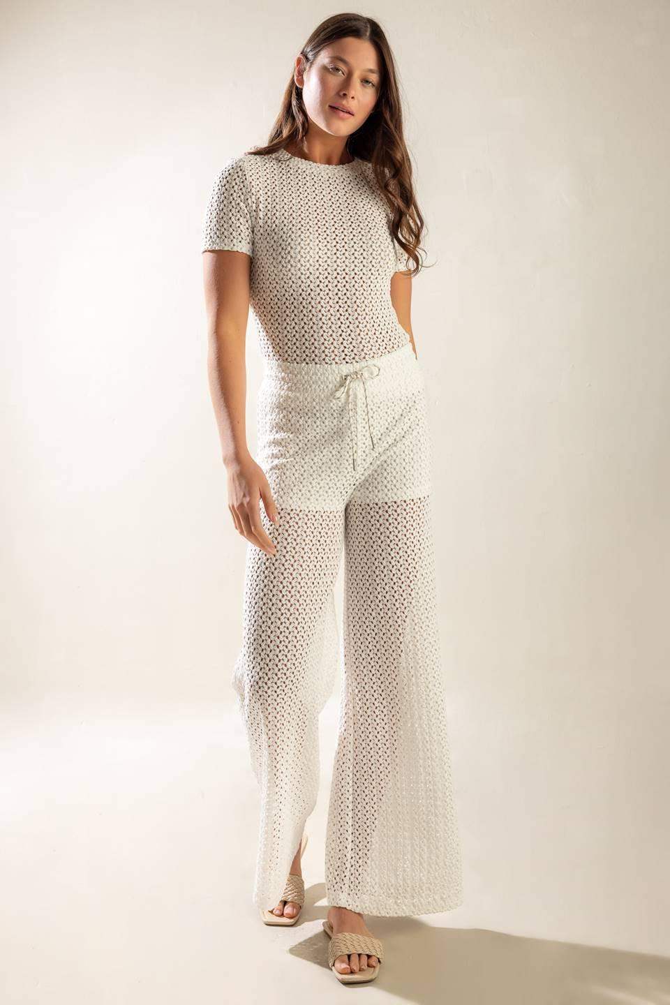 PRESENCE OF LOVE SEMI SHEER KNIT PANTS - Flying Tomato - Flyclothing LLC