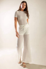 PRESENCE OF LOVE SEMI SHEER KNIT PANTS - Flying Tomato - Flyclothing LLC