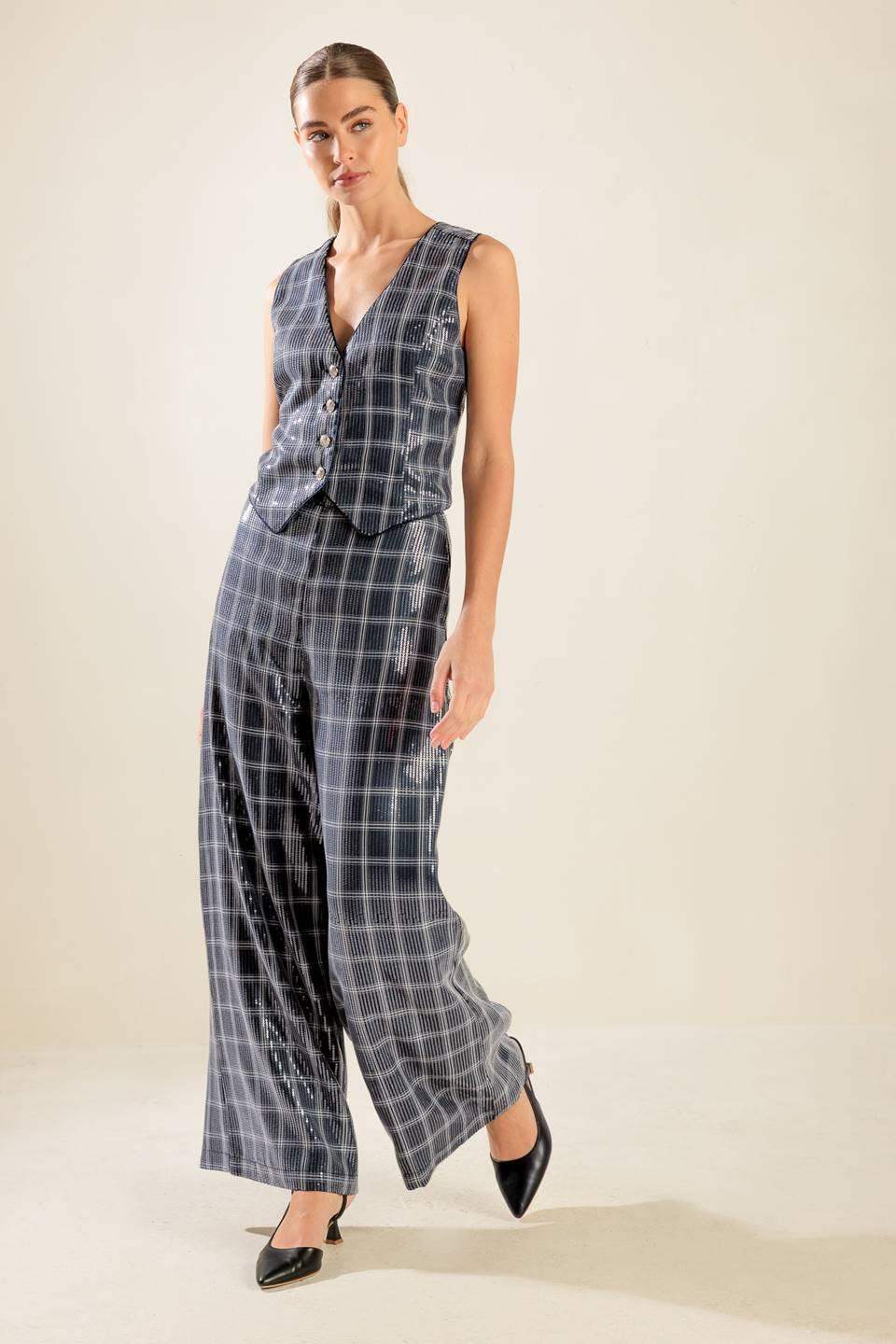 TRAVELING FAR NAVY SEQUIN PANTS - Flying Tomato - Flyclothing LLC