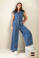 OVER YOU AGAIN DENIM JUMPSUIT - Flying Tomato - Flyclothing LLC
