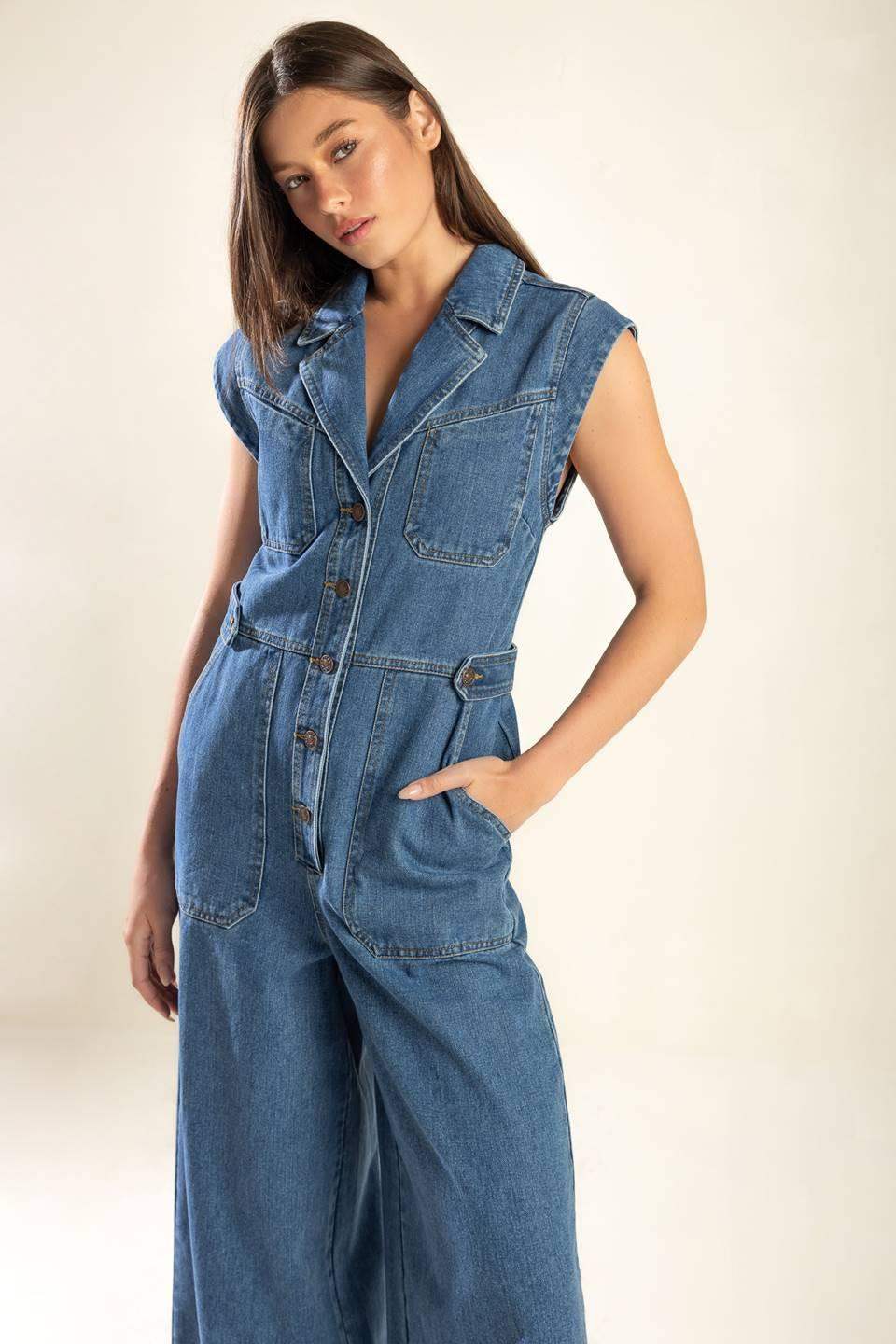 OVER YOU AGAIN DENIM JUMPSUIT - Flying Tomato - Flyclothing LLC