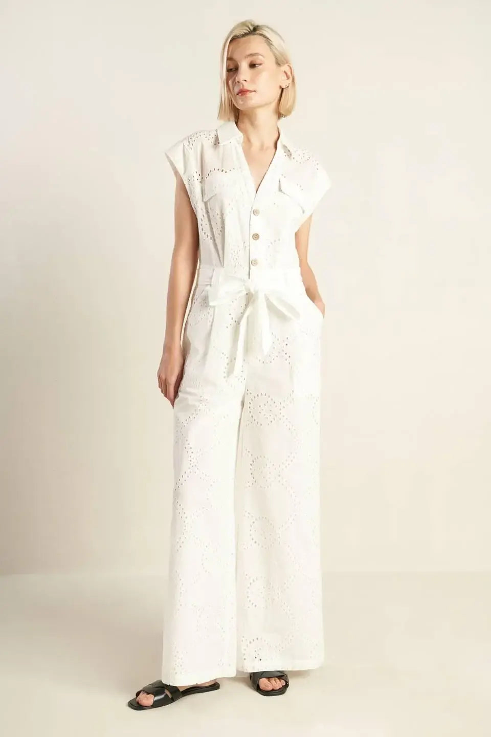 KNOW BETTER WOVEN EYELET JUMPSUIT - Flying Tomato - Flyclothing LLC